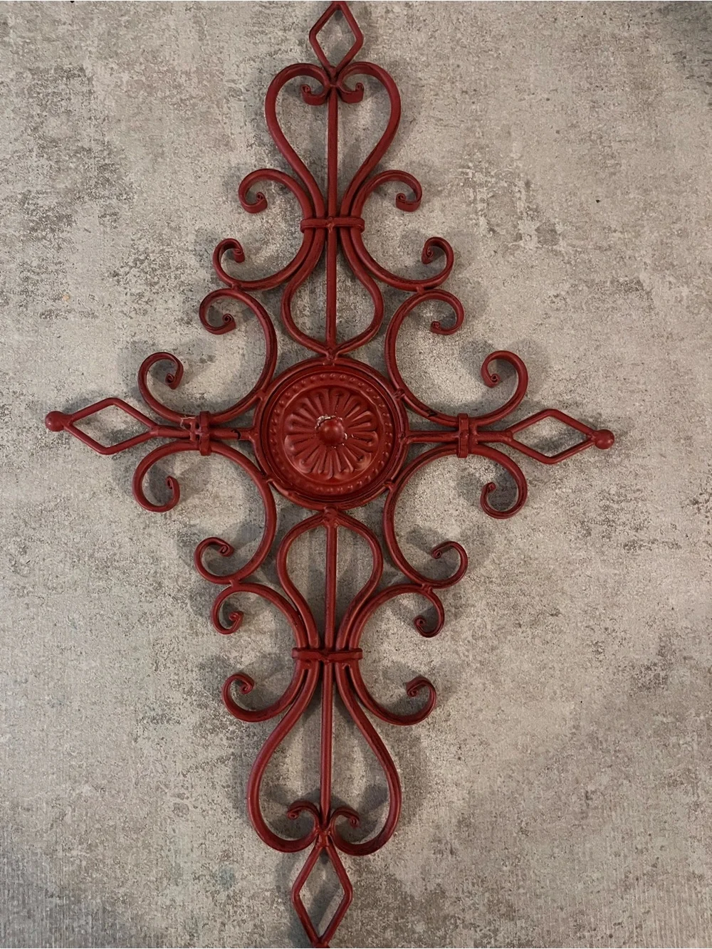 Red Ornate Metal Wall Cross - Decorative Home Accent